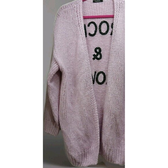 Rock & Love Cardigan Women’s M Light Pink Purple Knit Sweater Hippie Open Front - Picture 3 of 7